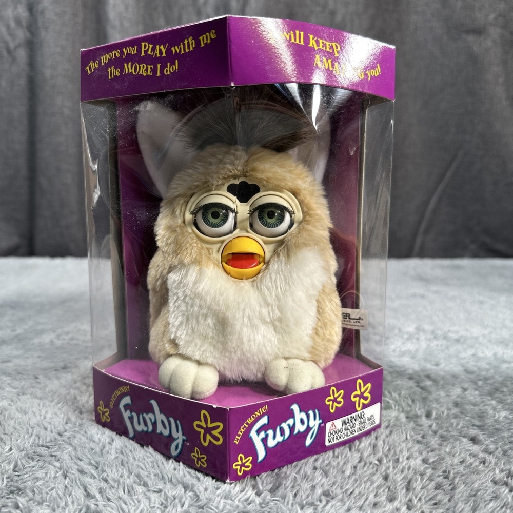 1998 Tiger Furby 70-800 Electronic Interactive Toy Tan And White With Blue Eyes